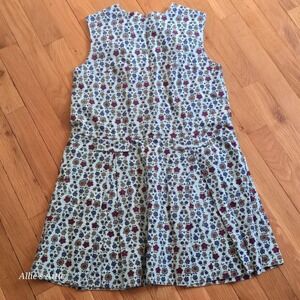 Handmade Girls Vintage Dress  Blue Gold Flower Floral Cottage Prairie Sleeveless